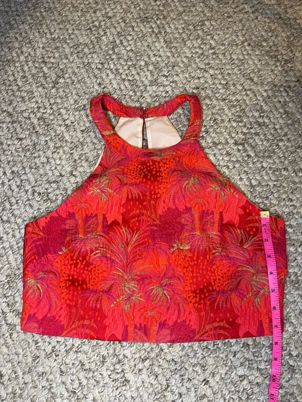 NWT Lavender Brown Bright Pink Tropical Halter Crop Top- small